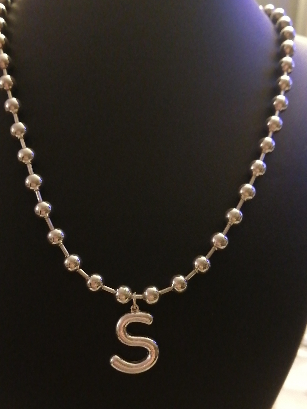 Icing Polished Silver Tone Ball Chain Chain With S Pendant Necklace 23.5" Long